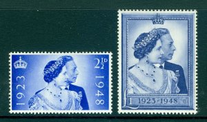 SG493-494, £1 blue, NH MINT. Cat £40. ROYAL SILVER WEDDING. 