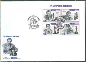 MALDIVES  2013 70th BIRTH ANN BOBBY FISCHER CHESS  SHEET  FDC