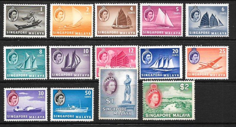 SINGAPORE 1955/59    QEII  PICTORIALS  SET TO $2  MNH   SG 38/51