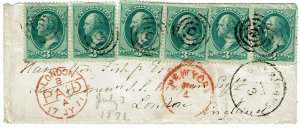 1871 Garrison's, NY cancel on triple rate cover to England, 3c Banknotes