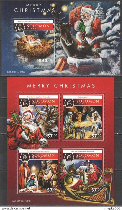 2015 Solomon Islands Merry Christmas Art Santa Claus #3486-90 1+1 ** Ls489