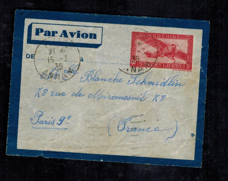 1939 Annam Vietnam airmail Mini cover to France