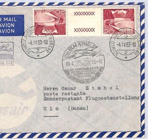 SWITZERLAND Airmail Cover Kloten ATLANTIC FLIGHT 1953 *Interpane Pair* 20c YW154