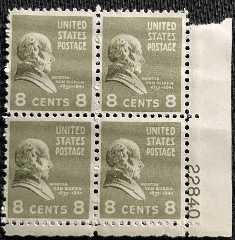 US #813 MNH Eye Plate Block of 4 LR Martin Van Buren Prexie $2.25 L44