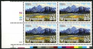 1990 - Wyoming Statehood Plate Block Of 4 25c Stamps, Sc# 2444, MNH, OG