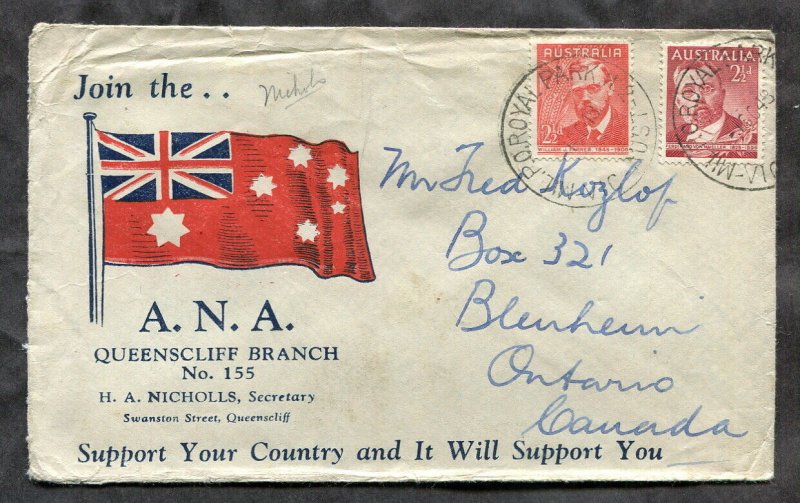 h206 - AUSTRALIA 1948 ANA Natives Association Cover to Canada. MIL PO ROYAL PARK