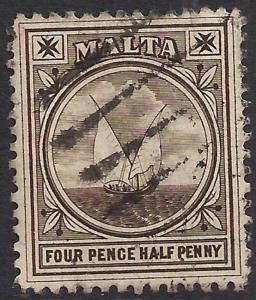 Malta 1899 - 1901 QV 4 1/2d Sepia Gozo Fishing Boat SG 32 ( D820 )