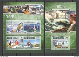 2016 Guinea-Bissau Birds Marine Life Lighthouses 1Kb+1Bl ** Stamps St852