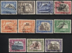 ADEN 1951 Sc 36-46 Used KGVI  Surcharged set of 11, VF