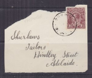 SOUTH AUSTRALIA, SHERINGA cds., c1918 part front KGV 1 1/2d. Brown. 