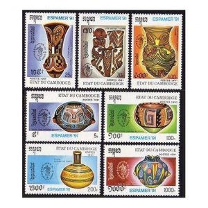 Cambodia 1159-1166,MNH.Mi 1237-1243,Bl.184. ESPAMER-1991.Pre-Columbian pottery.