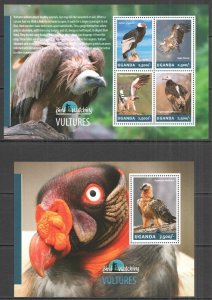 B0028 2014 Uganda Birds Of Prey Vultures Bird Watching Fauna #3255-8+Bl458 Mnh