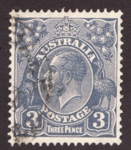 Nice!  1929 Australia Sc #72 - 3p KGV, Kangaroo & Emu - Used vf Cv $5.50