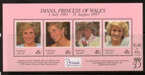 NORFOLK ISLAND SGMS665 1998 DIANA PRINCESS OF WALES COMMEMORATION MNH