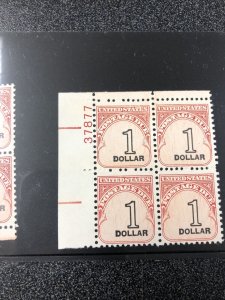 US Postage - Scott #J100 -2 Of $1 Plate Block of Four - MNH - Dull Gum