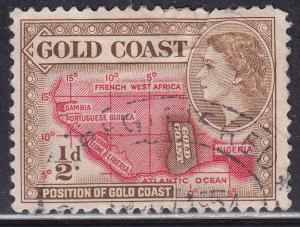 Gold Coast 148 USED 1953 QEII Map of Gold Coast ½d