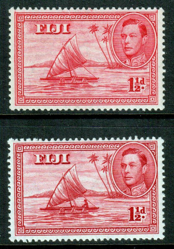 Fiji KGVI 1938 1 1/2d Carmine Die I & II SG251/252a Mint Lightly Hinged MLH