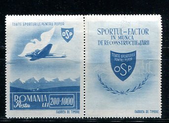 Romania 1945 Mi 864with label CV 75euroMH Mail Plane & bird carrying letter 8624