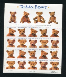 3653 - 3656 Teddy Bears Sheet of 20 37¢ Stamps MNH 2002