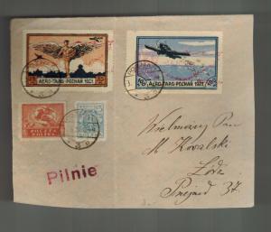 1921 Poznan Poland Airmail Special Issues Cover to Lodz Postally Used