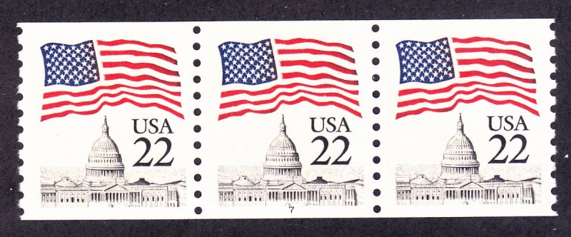 US 2115a 22¢ Flag Over Capitol Dome PNC3 Narrow Block Tagging Coil Strip Plt #7