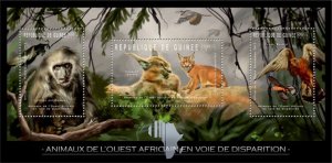 GUINEA - 2012 - Endangered Animals in W. Africa -Perf 3v Sheet-Mint Never Hinged