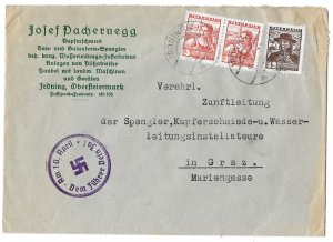 Irdning to Graz, Austria 1938 Cover, Coppersmith Corner, German Propaganda H/S