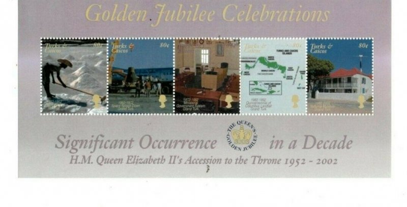 Turks and Caicos 2002 - Queen Elizabeth Golden Jubilee - Sheet of 5 stamps - MNH