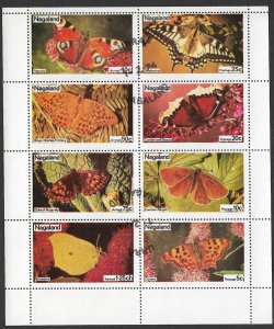 NAGALAND INDIA Fantasy Issue 1974 MOTHS BUTTERFLIES Sheet of 8 Used