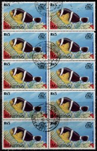 Mauritius #915 Fish Block of 10 Used CV$10.00