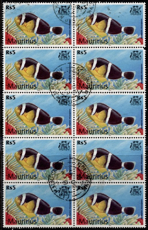 Mauritius #915 Fish Block of 10 Used CV$10.00