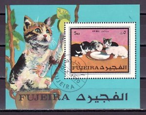 Fujeira, Mi cat. 593, BL34 A. Kittens, Cat s/sheet. Canceled. ^