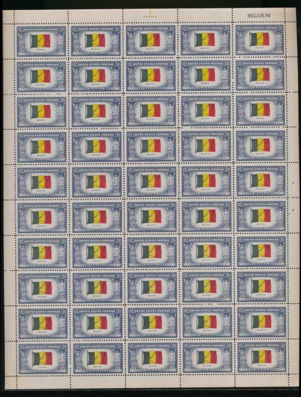 UNITED STATES (US) 914 5c BELGIUM MINT NH SHEET OF 50 