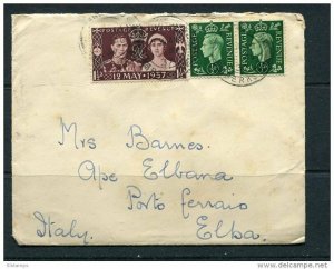 Great Britain  1937 Cover to Port Ferraio Italy Revenue stamps