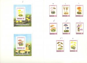Grenada Grenadines #1078-1087 Mushrooms 8v & 2v S/S Imperf Proofs in Folder