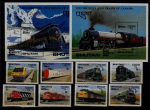 Bhutan 597-606 MNH Trains SCV22.10