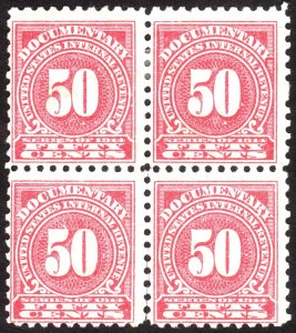 1914, US 50c, Revenue, MNG block of 4, perf separations bottom, Sc R204