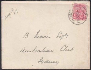 NEW SOUTH WALES 1908 1d on cover - Sydney local use.........................Q749