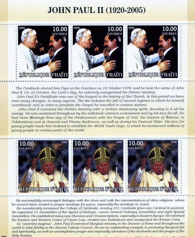 Haiti 2005 POPE JOHN PAUL II & LECH WALESA Sheet Perforated Mint (NH)