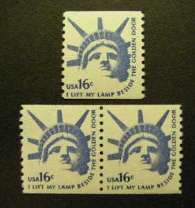 Scott 1619a, 16c Liberty Head, Single and Pair, block tag, MNH Americana coil