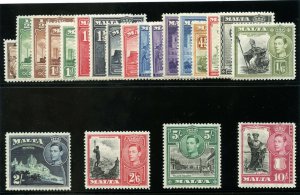 Malta 1938 KGVI set complete superb MNH. SG 217-231. Sc 191-205. 