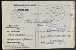 1941 Germany POW Camp PC Cover Ilag 7 Canadian Prisoner of War to England