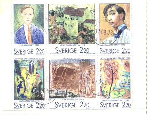 Sweden Sc 1699a 1988 Paintings stamp booklet pane used