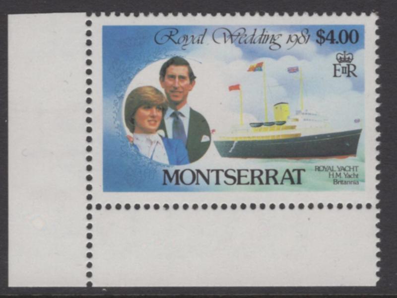 MONTSERRAT SG514aw 1981 $4 ROYAL WEDDING WMK INVERTED MNH