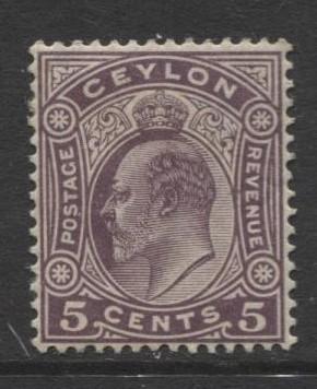 CEYLON -Scott 197- KEVII - Definitive- 1908- Wmk 3 - MVLH -Single 5c Stamp