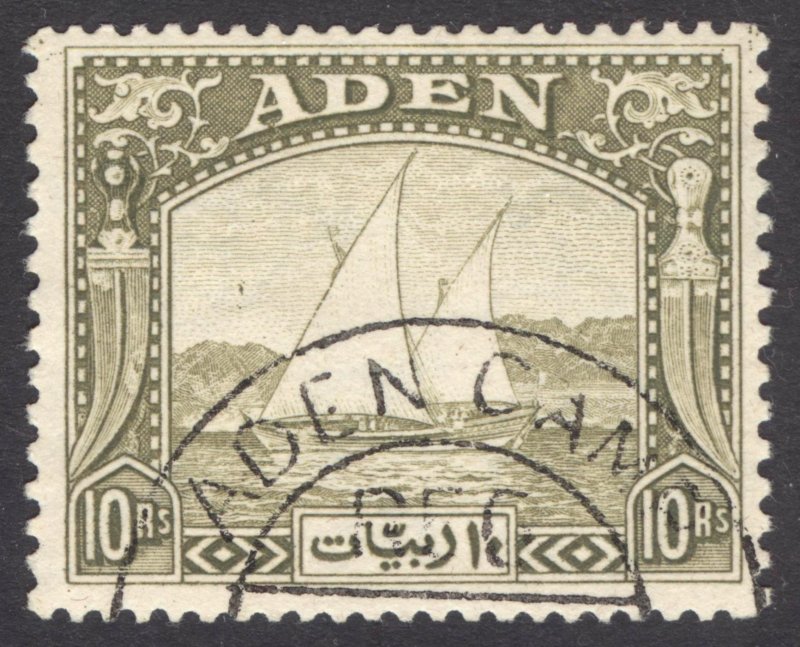 Aden 1937 10r Olive Green Dhow Scott 12 VFU Cat $550