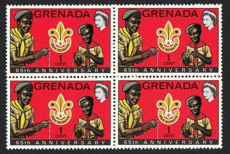 BOY SCOUTS = 65th ANNIVERSARY, HISTORY = Block of 4 MNH GRENADA [W02]