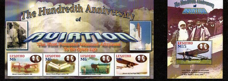 WD04/01/21-Lesotho - 2004 Powered Flight 4 Stamp Sheet + S/S  12E-029