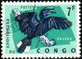 Brid, Black-casqued Hornbill, Congo stamp SC#439 used