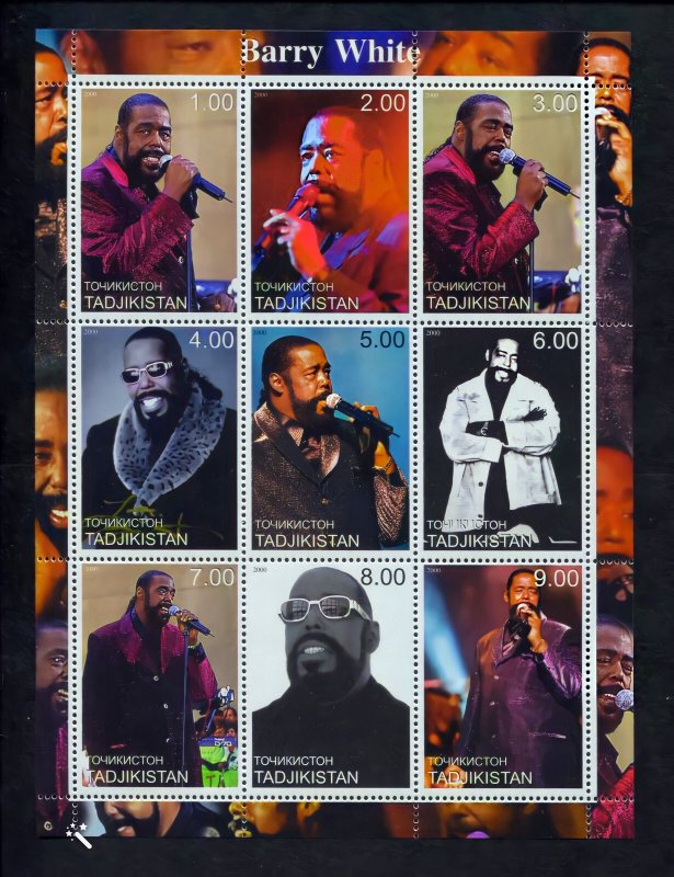 Tajikistan 2000  BARRY WHITE AMERICAN SINGER-SONGWRITER Sheetlet (9) MNH